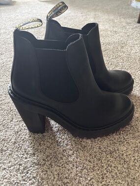Dr. Martens Black Leather Chelsea Block Heel Booties
